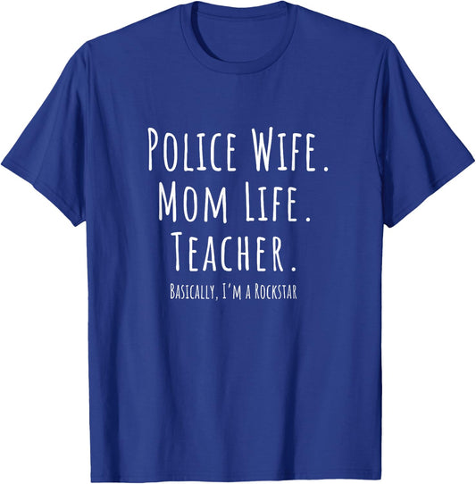 Blue Line Mother Police Wife Mom Life Teacher Gift T-Shirt - T-Shirt | Royal