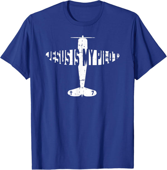 Jesus Is My Pilot - Christian Airplane T Shirt T-Shirt - T-Shirt | Royal