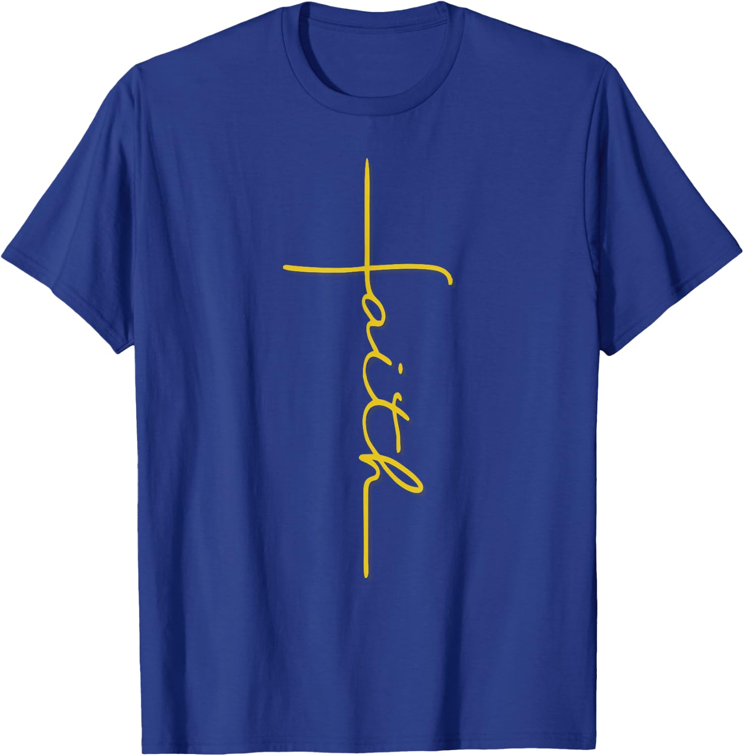 Men Women Youth Faith Cross Christian Handwriting T-Shirt - T-Shirt | Royal