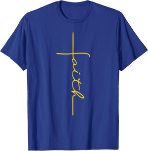 Men Women Youth Faith Cross Christian Handwriting T-Shirt - T-Shirt | Royal