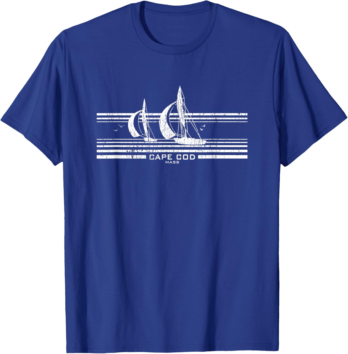 Cape Cod MA Sailboat Vintage 70s T-Shirt - T-Shirt | Royal