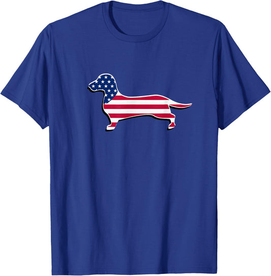 Dachshund Dog - American USA Flag Patriotic 4th Of July T-Shirt - T-Shirt | Royal