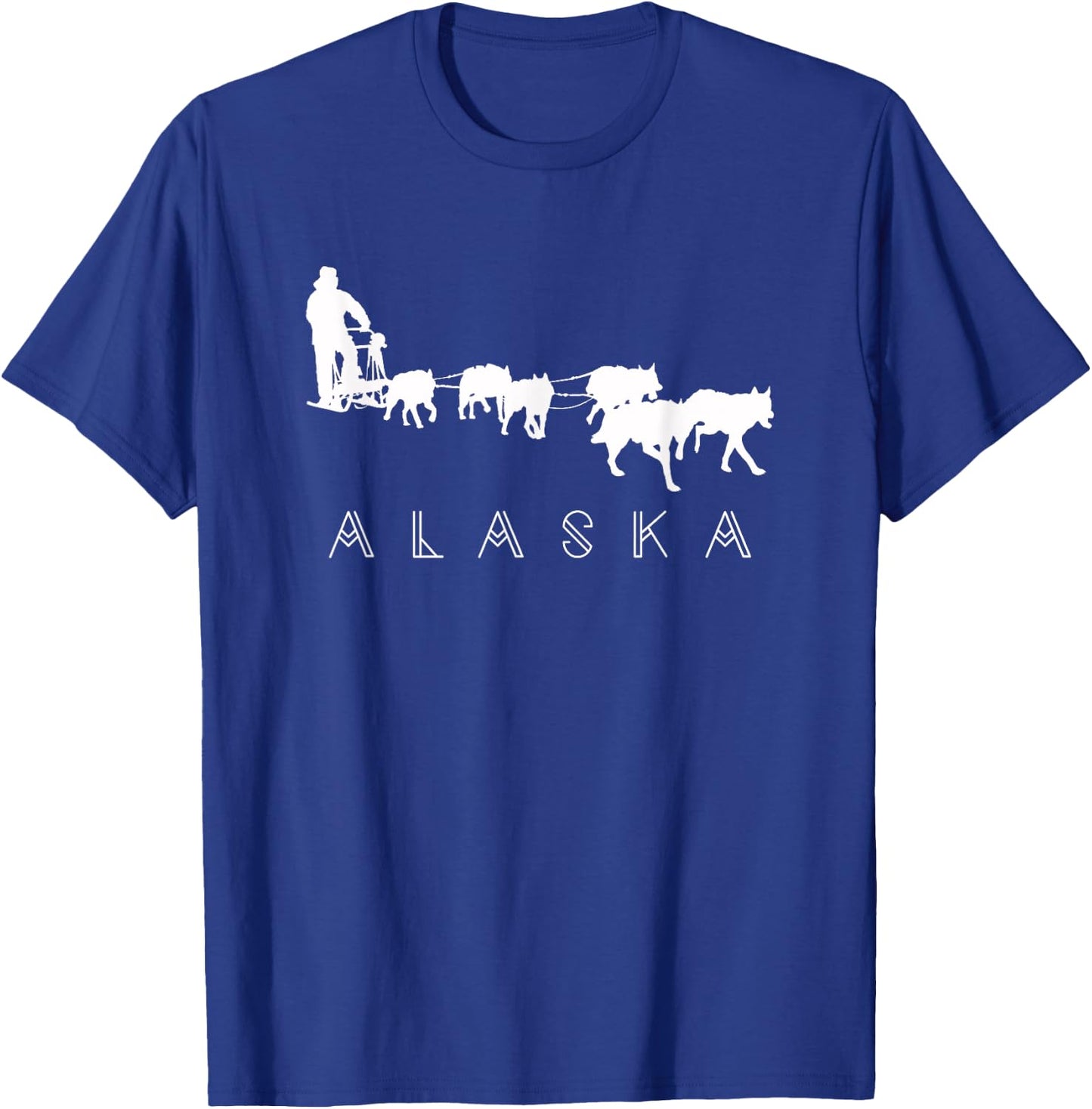 Alaska Sled Dogs Mushing - Sled Dog Team White Silhouette Men Women Girls Kids T-Shirt - T-Shirt | Royal