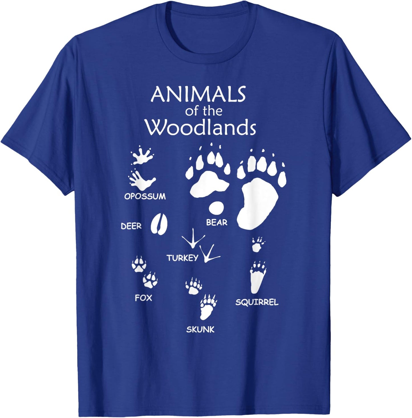 Woodland Cute Animal Paw Print Shirt, Bear Fox Skunk Turkey T-Shirt - T-Shirt | Royal
