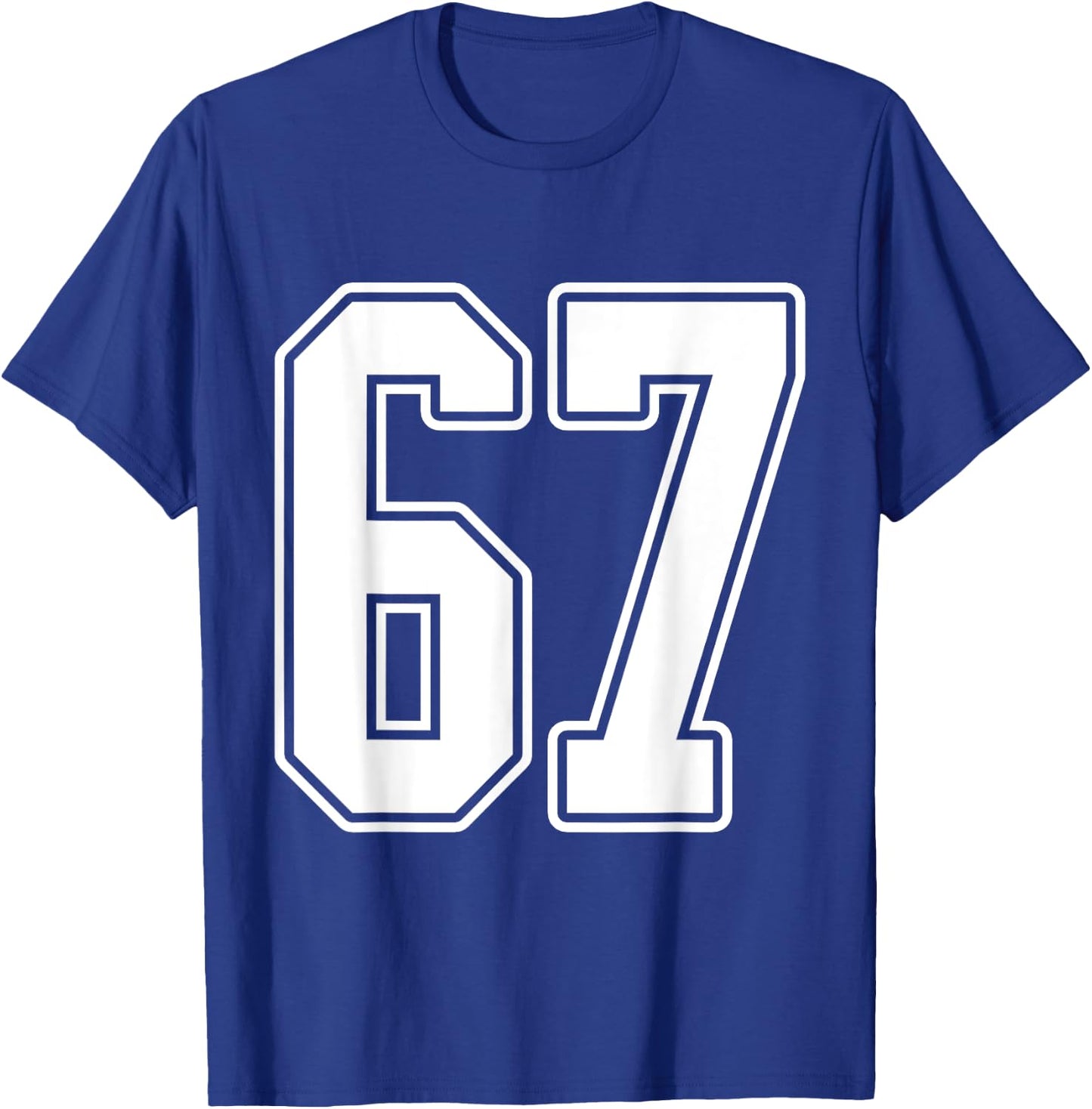 #67 White Outline Number 67 Sports Fan Jersey Style T-Shirt - T-Shirt | Royal