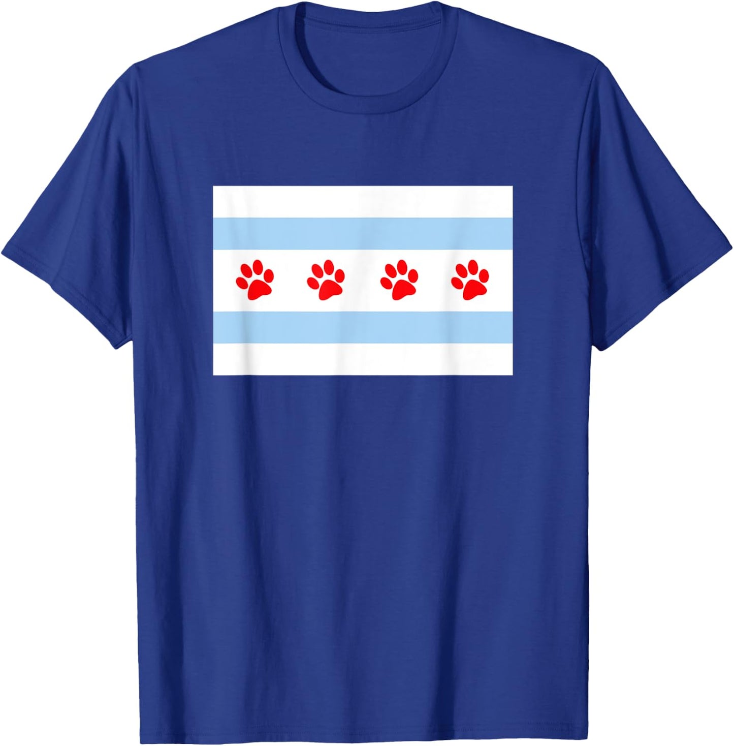 DOG LOVERS CHICAGO FLAG Paw Prints Custom T Shirt T-Shirt - T-Shirt | Royal