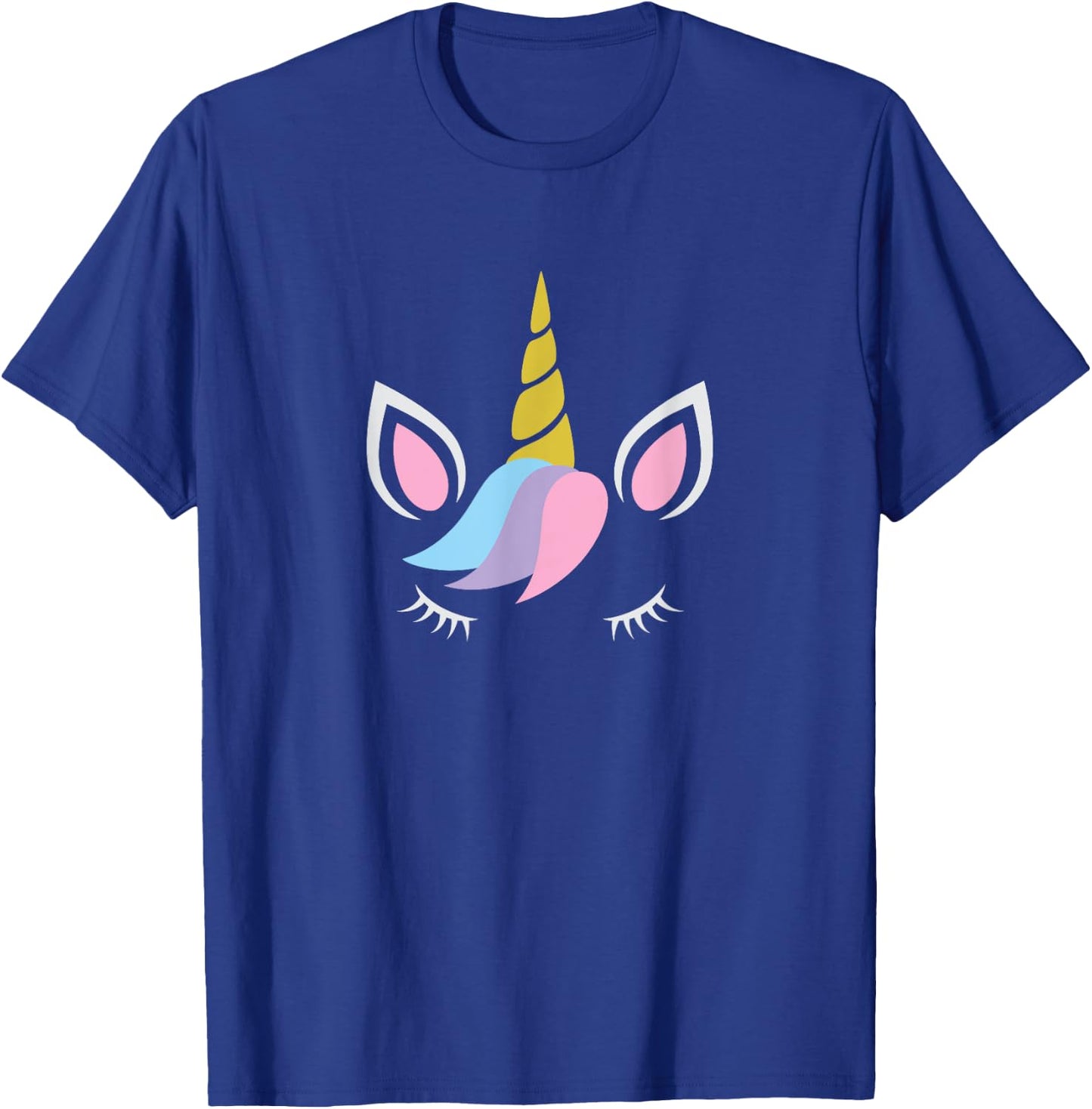 Unicorn Face And Eye Lashes With Colorful Pink Blue Hair T-Shirt - T-Shirt | Royal