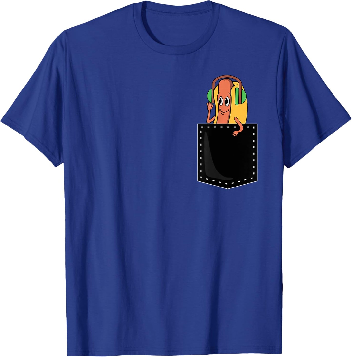 Hotdog In Pocket Wearing Headphone Funny Hot Dog Lover T-Shirt - T-Shirt | Royal