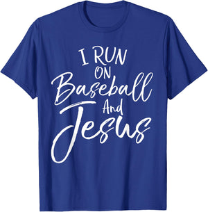 I Run on Baseball and Jesus Shirt Cool Christian for Boy T-Shirt - T-Shirt | Royal