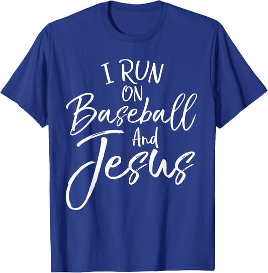 I Run on Baseball and Jesus Shirt Cool Christian for Boy T-Shirt - T-Shirt | Royal