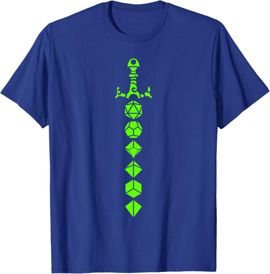 Nerdy Polyhedral Dice Set Sword Geeky Minimalist D20 T-Shirt - T-Shirt | Royal