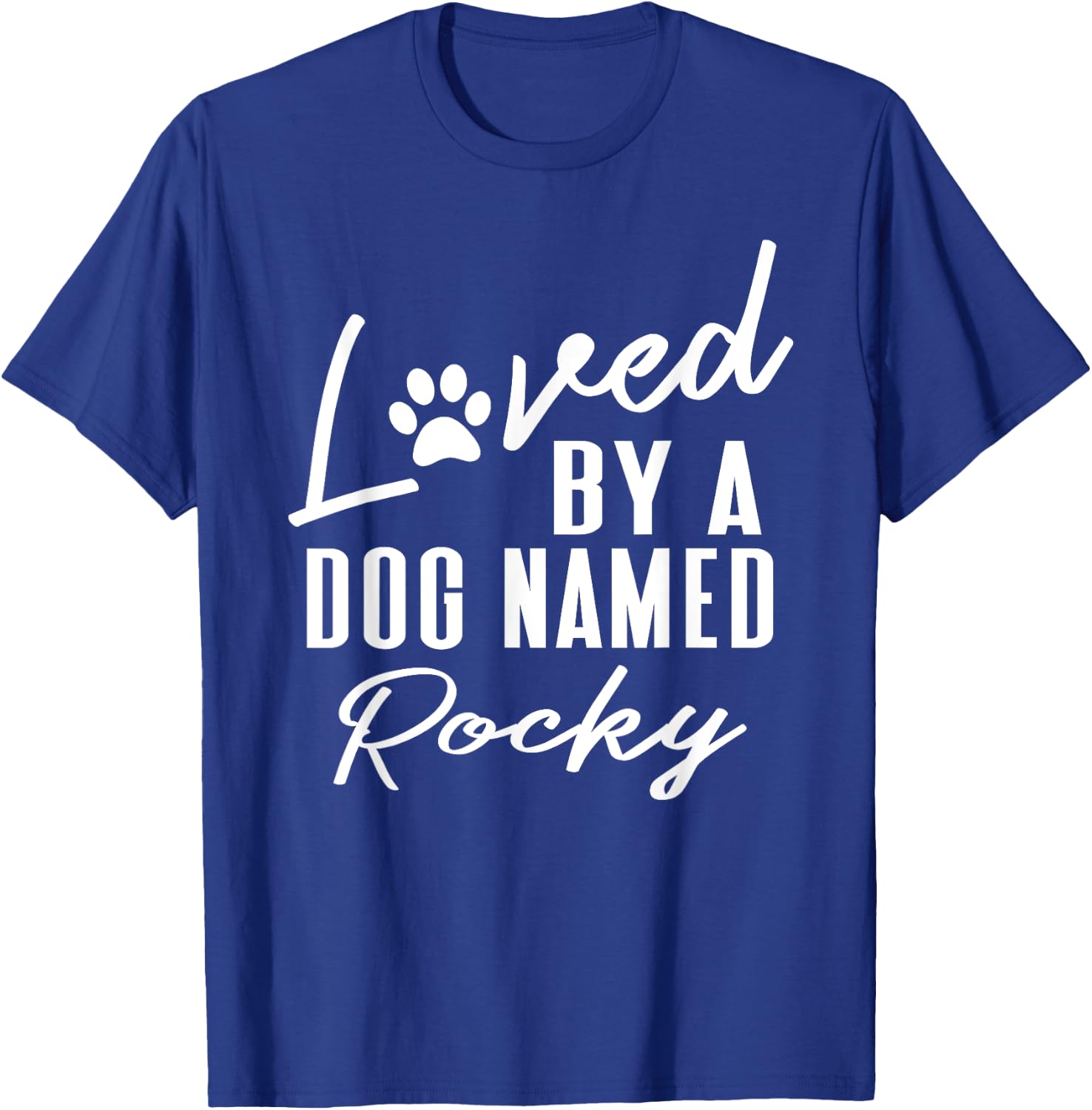 Personalized Dog Name Rocky Gift Pet Lover Paw Print T-Shirt - T-Shirt | Royal