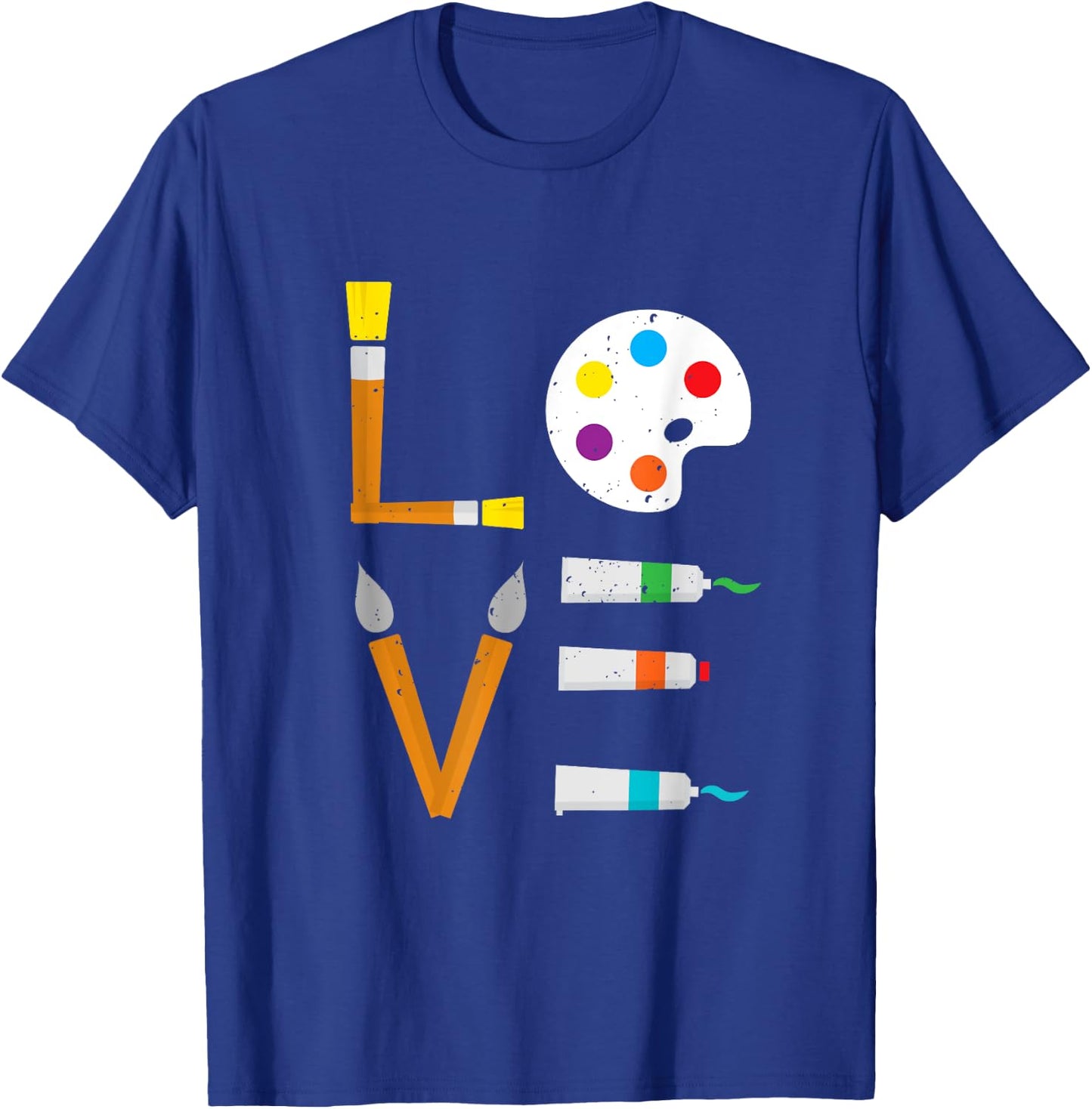 I Love Art Cute Paintbrush Paint Tubes Palette Colourful Art T-Shirt - T-Shirt | Royal