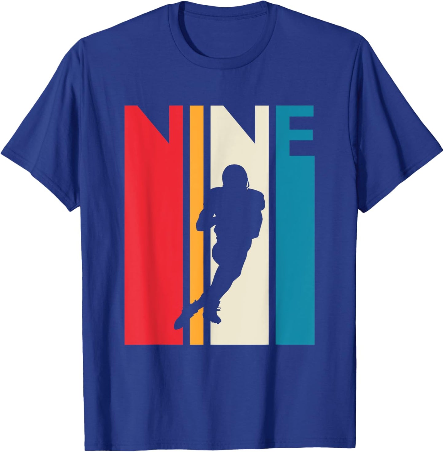 9th Birthday Gift Nine Vintage Football Birthday 9 Year Old T-Shirt - T-Shirt | Royal