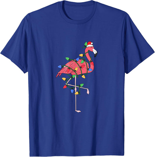 Flamingo Christmas Tree Lights Xmas Kawaii Pink Bird Lover T-Shirt - T-Shirt | Royal