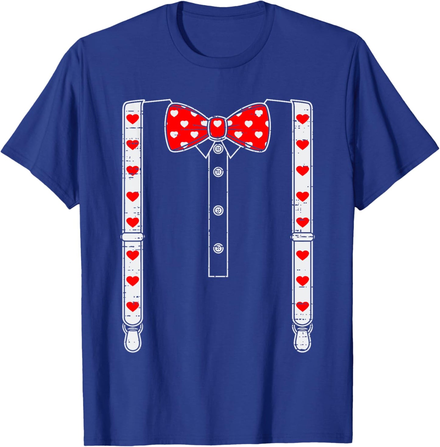 Valentines Day Suspenders And Hearts Bow Tie Boys Teens Kids T-Shirt - T-Shirt | Royal