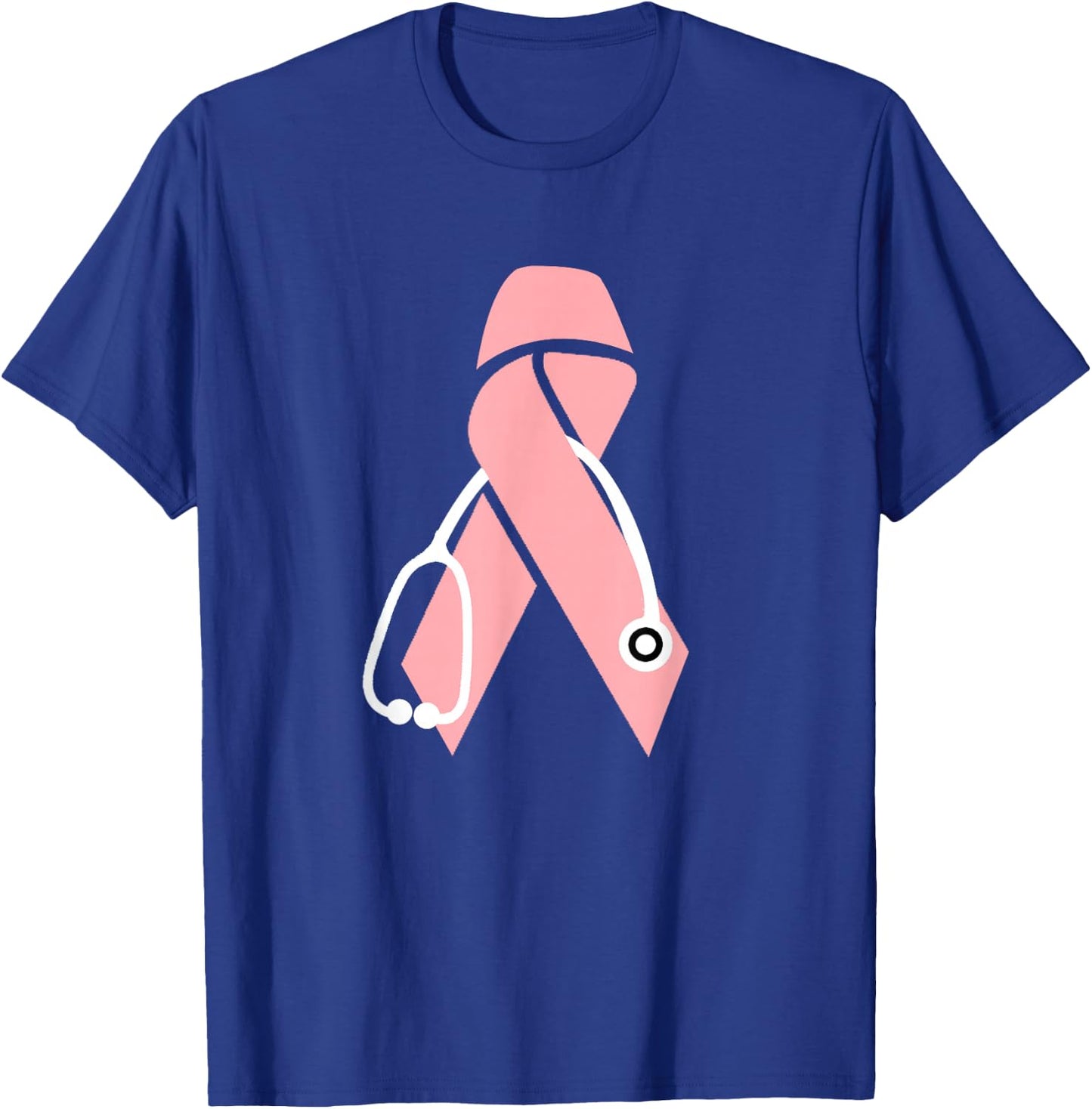 Breast Cancer Awareness Scrub Top Stethoscope Pink Ribbon T-Shirt - T-Shirt | Royal