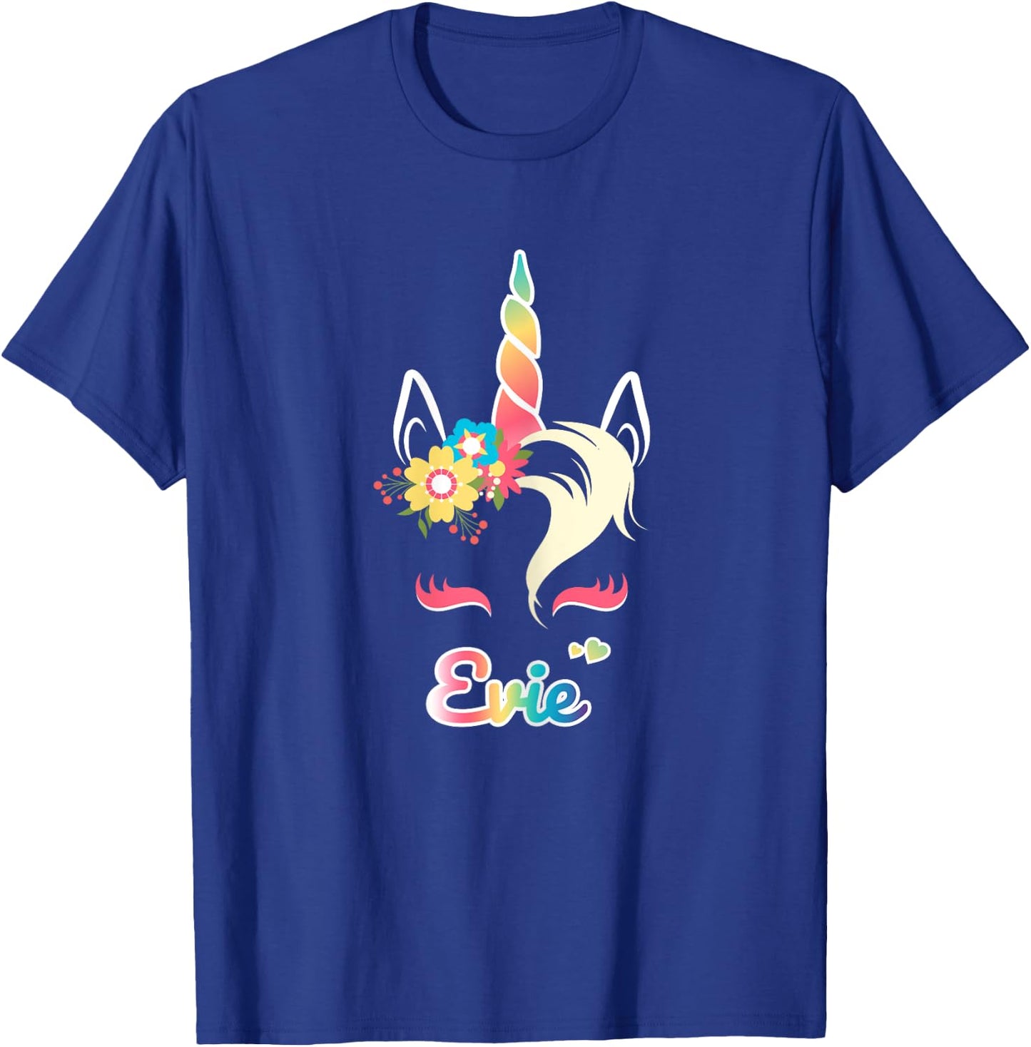 Rainbow Unicorn Evie Shirt Custom Name Gift girls T-Shirt - T-Shirt | Royal