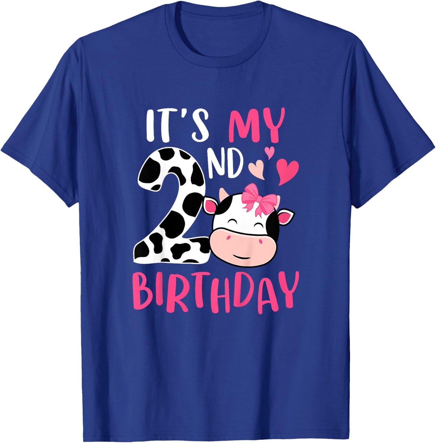 Kids 2nd Cow Birthday 2 Year Old Girl Cow Birthday Party T-Shirt - T-Shirt | Royal