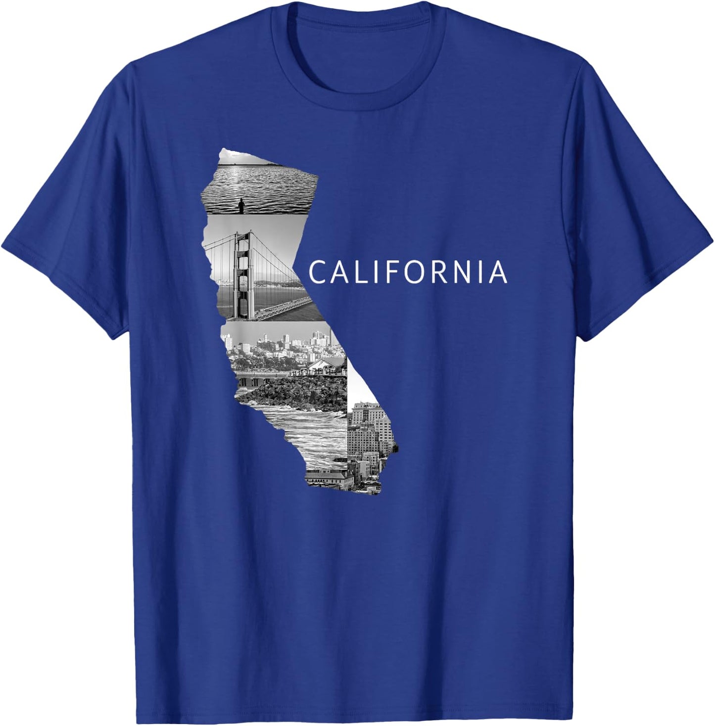 USA California State Map Golden Gate Bridge Sea T-Shirt - T-Shirt | Royal