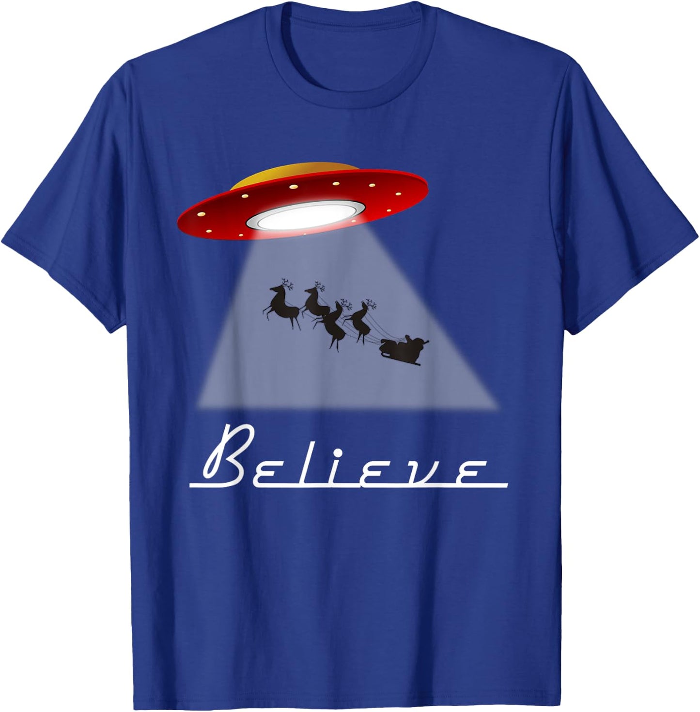 Funny Alien Christmas Shirt Believe UFO Santa Abduction Gift T-Shirt - T-Shirt | Royal