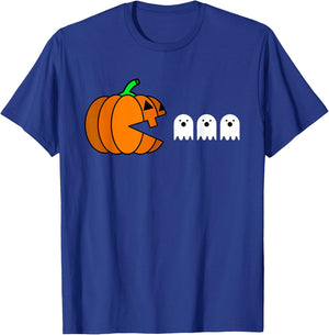 Funny Halloween Pumpkin Eating Ghost, Gamer Men Women Kids T-Shirt - T-Shirt | Royal