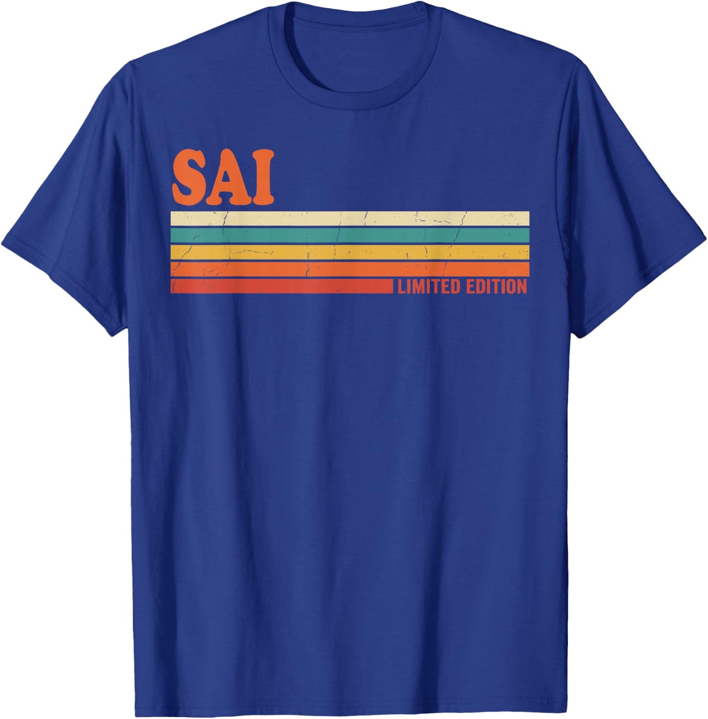 SAI Retro Personalized First Name Vintage Stripes T-Shirt - T-Shirt | Royal