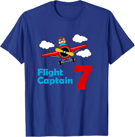 Kids Airplane Birthday 7 year old | Flight Captain Seventh T-Shirt - T-Shirt | Royal