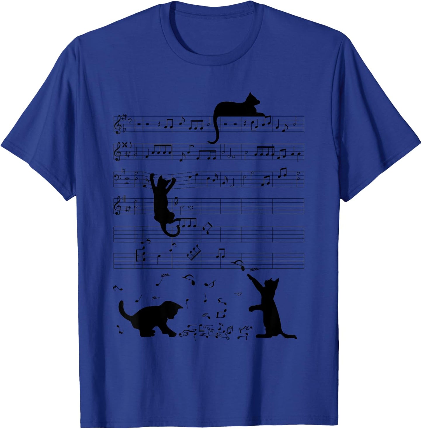 Cute Cat Kitty Playing Music Note Clef Musician Art T-Shirt - T-Shirt | Royal
