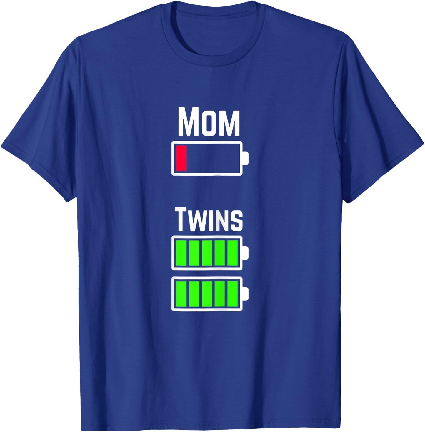 Tired Twin Mom Low Battery Charge T-Shirt - T-Shirt | Royal