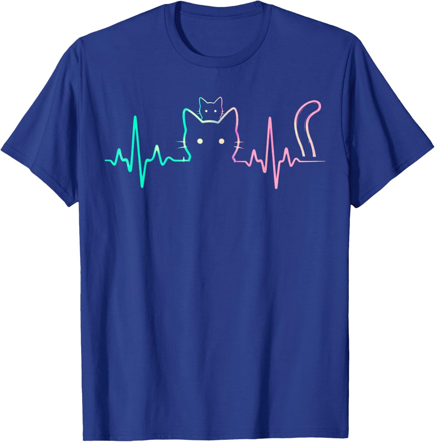 Cute Heartbeat Cat Lover Design Funny Feline Silhouette T-Shirt - T-Shirt | Royal