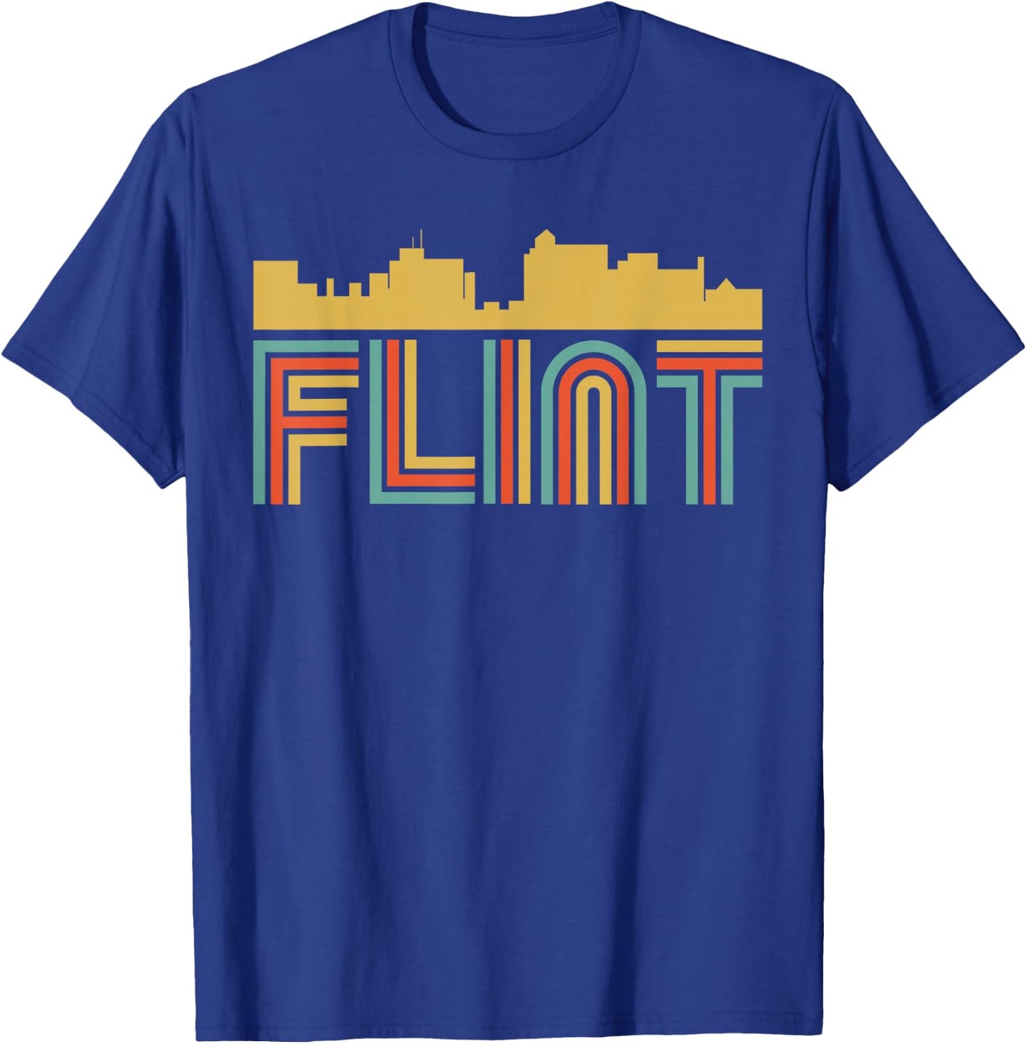 Vintage Retro Flint Michigan Skyline T-Shirt - T-Shirt | Royal