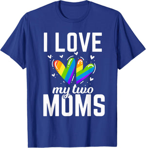I Love My Two Moms Gay Butterfly Flag Lesbians T-Shirt - T-Shirt | Royal