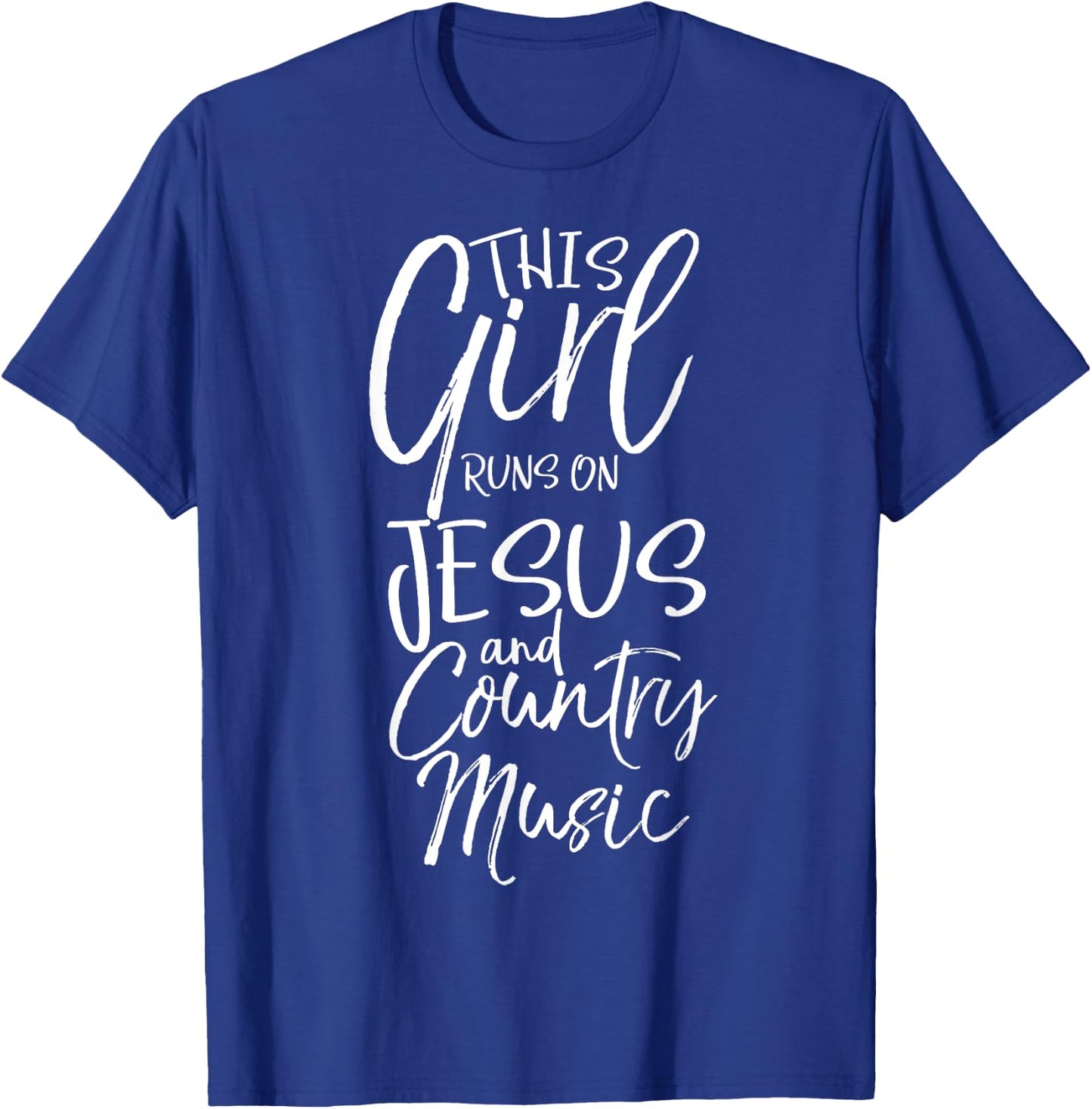 Christian Women's This Girl Runs on Jesus and Country Music T-Shirt - T-Shirt | Royal