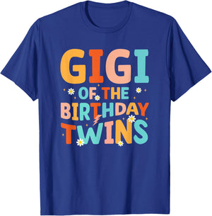 Gigi Of The Birthday Twins Groovy Retro Family B-day T-Shirt - T-Shirt | Royal