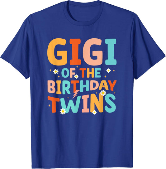 Gigi Of The Birthday Twins Groovy Retro Family B-day T-Shirt - T-Shirt | Royal