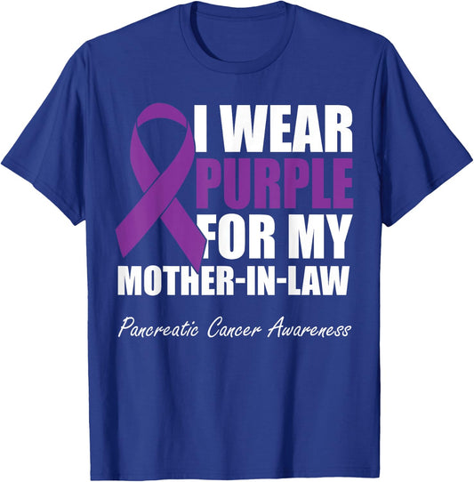 I Wear Purple For My Mother-In-Law Pancreatic Cancer T-Shirt - T-Shirt | Royal