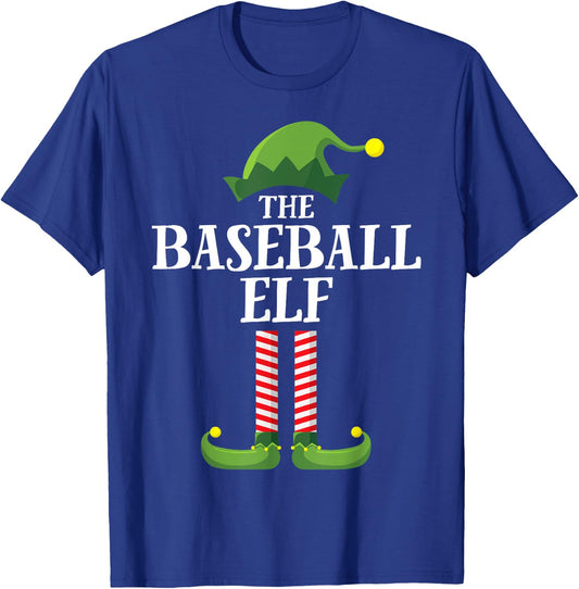 Baseball Elf Matching Family Group Christmas Party Pyjamas T-Shirt - T-Shirt | Royal