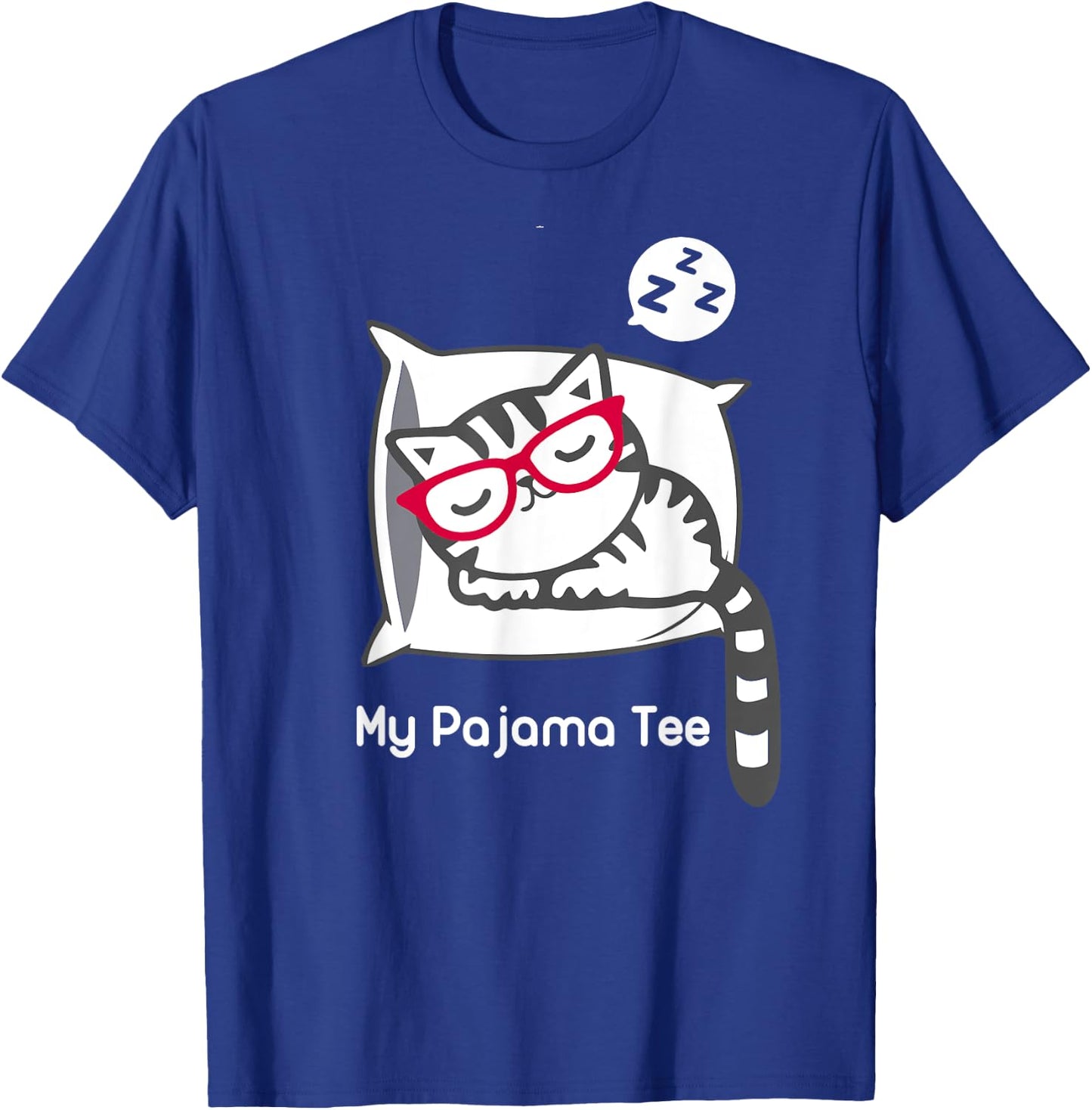 Cat Pajama Shirt Cute Sleeping Kitty with Glasses Pj T Shirt T-Shirt - T-Shirt | Royal