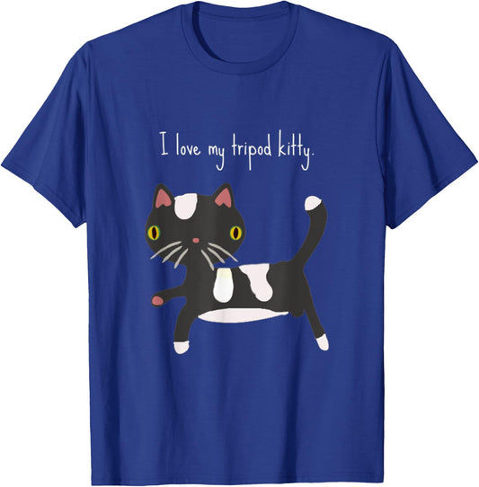 I love my tripod kitty, three legged cat pride, black white T-Shirt - T-Shirt | Royal