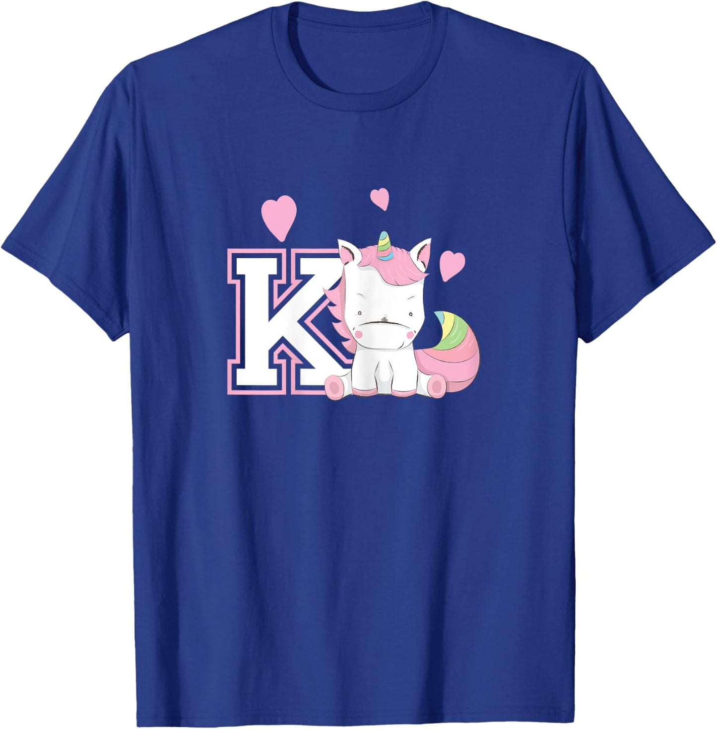 Letter K Monogram Girls Unicorn Gift T-Shirt - T-Shirt | Royal
