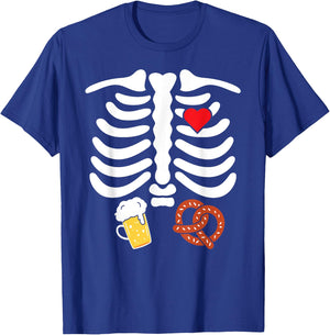 Halloween Skeleton Food Belly Beer Pretzel T Shirt T-Shirt - T-Shirt | Royal