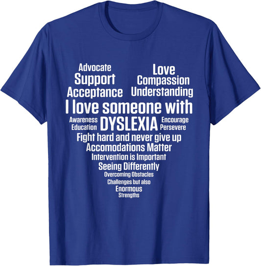 Dyslexia Teacher Therapist Heart Love Dyslexic Therapy Men Women T-Shirt - T-Shirt | Royal