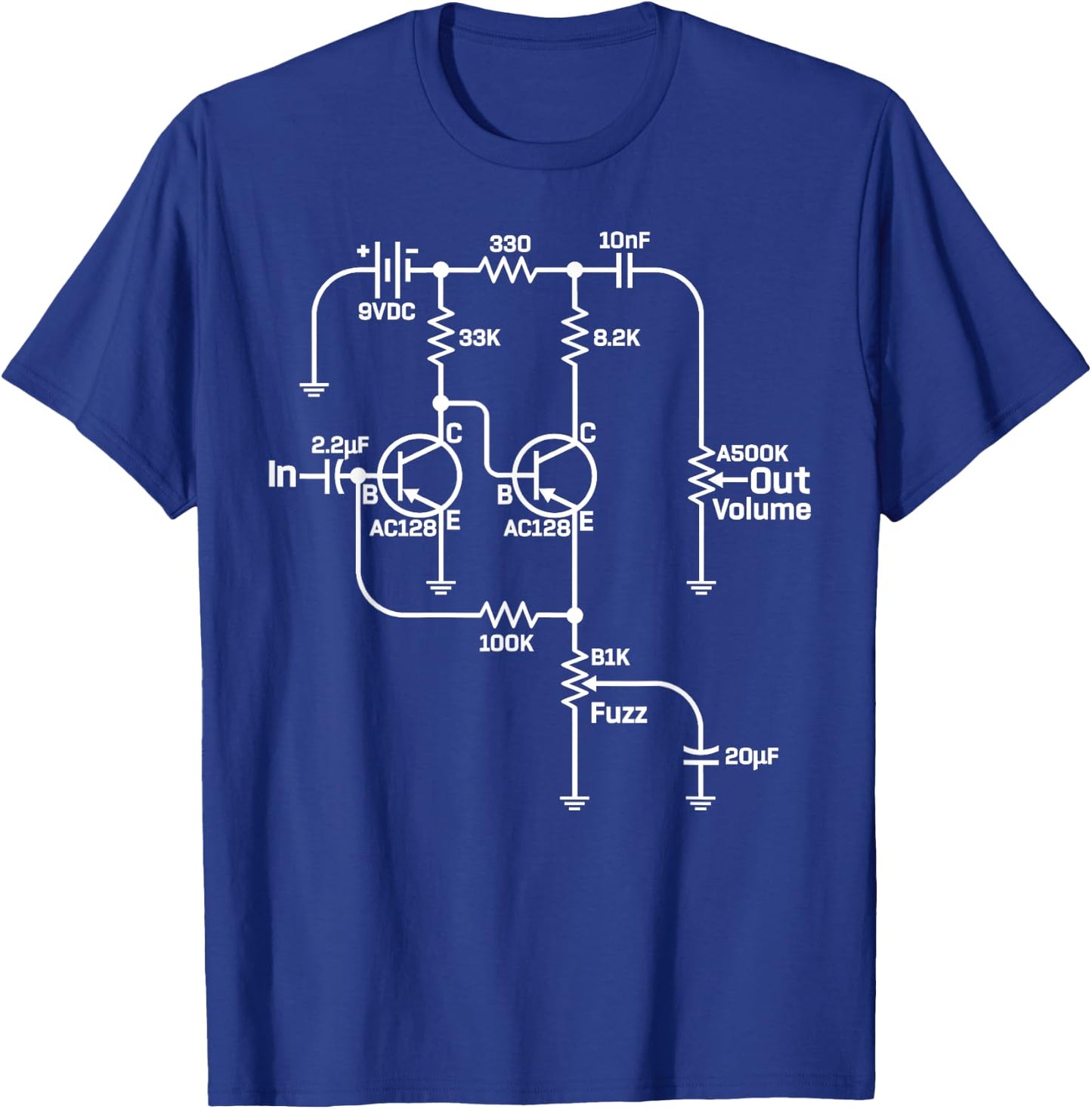 Fuzz Pedal Boutique Handwired Schematic Circuit T-Shirt - T-Shirt | Royal