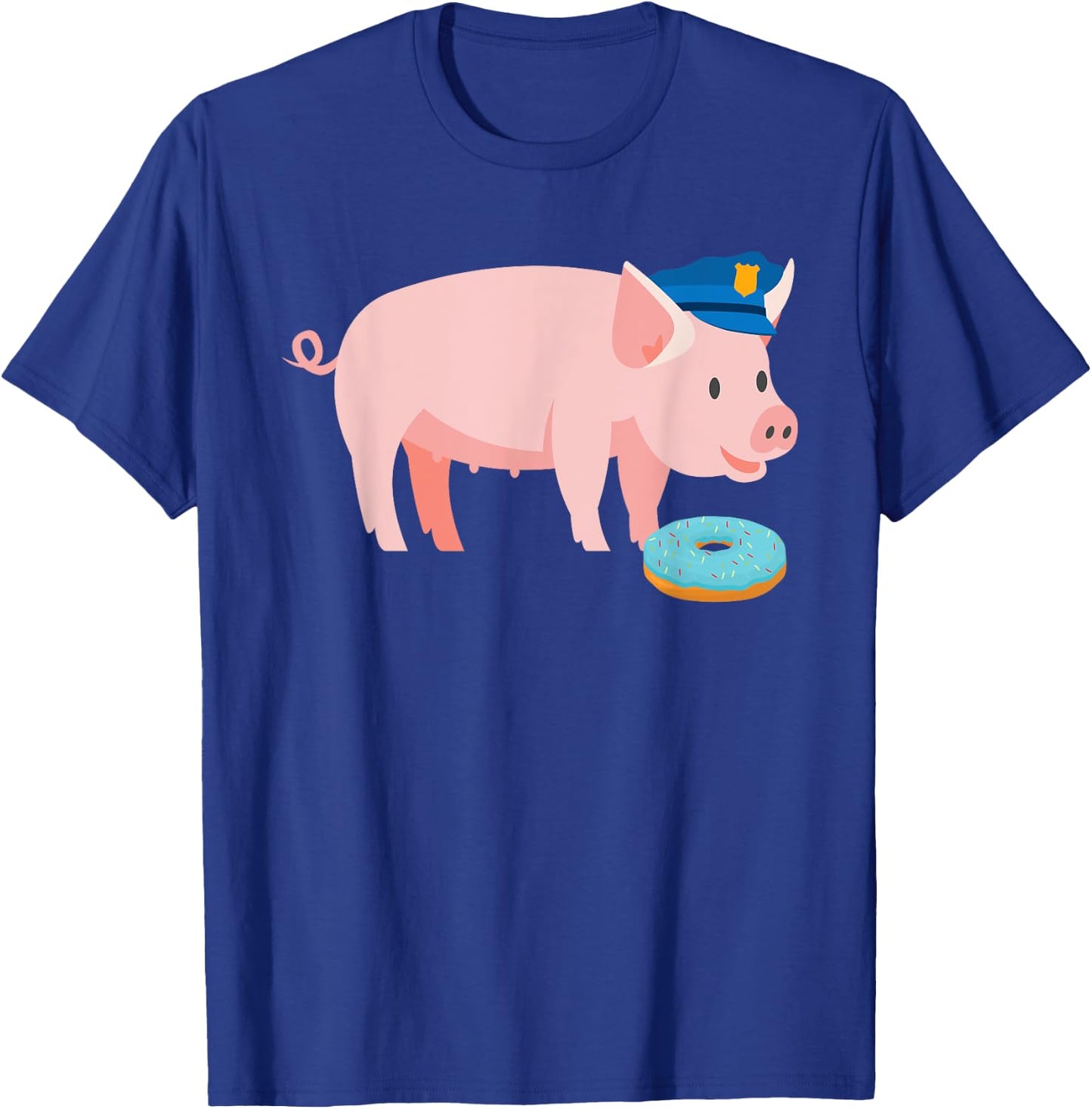 Funny Police Officer Pig Cop and Doughnut Joke Gift T-Shirt - T-Shirt | Royal