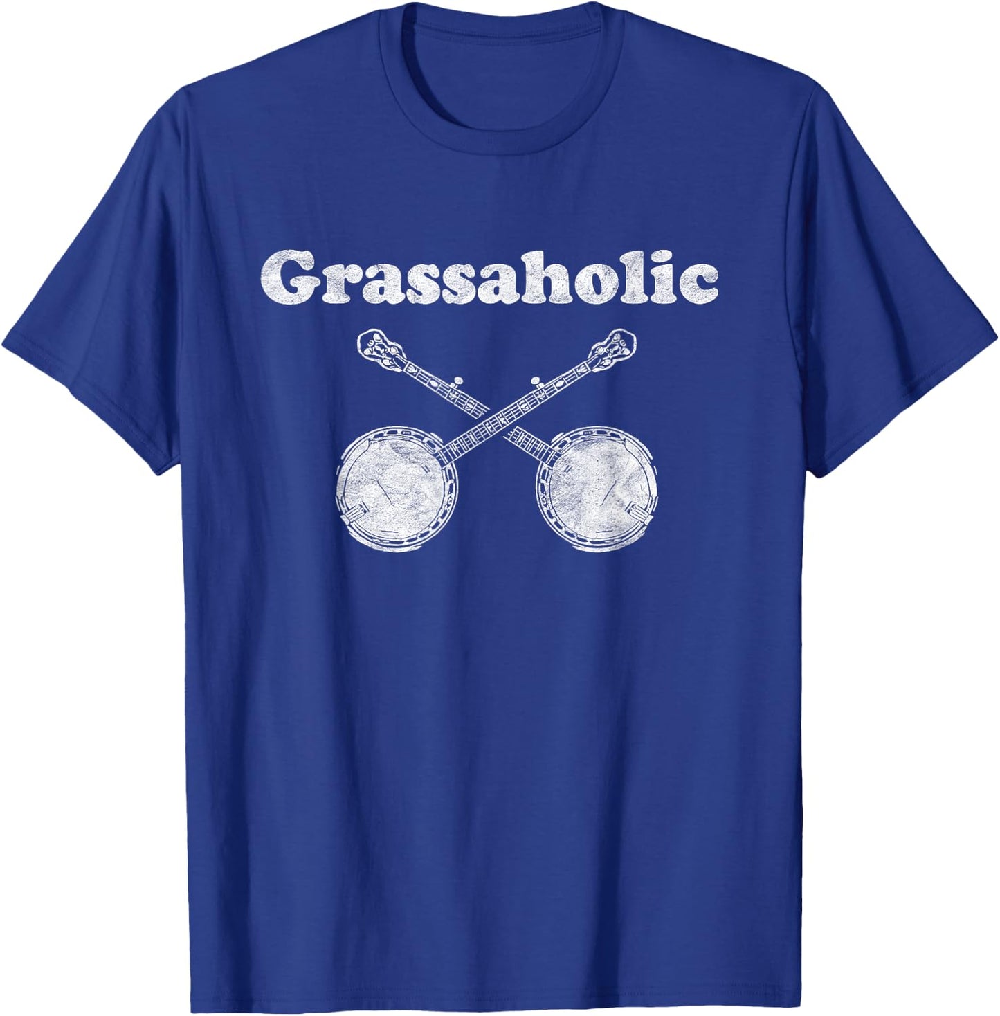 Grassaholic Crossed Banjos Funny Retro Bluegrass T-Shirt - T-Shirt | Royal