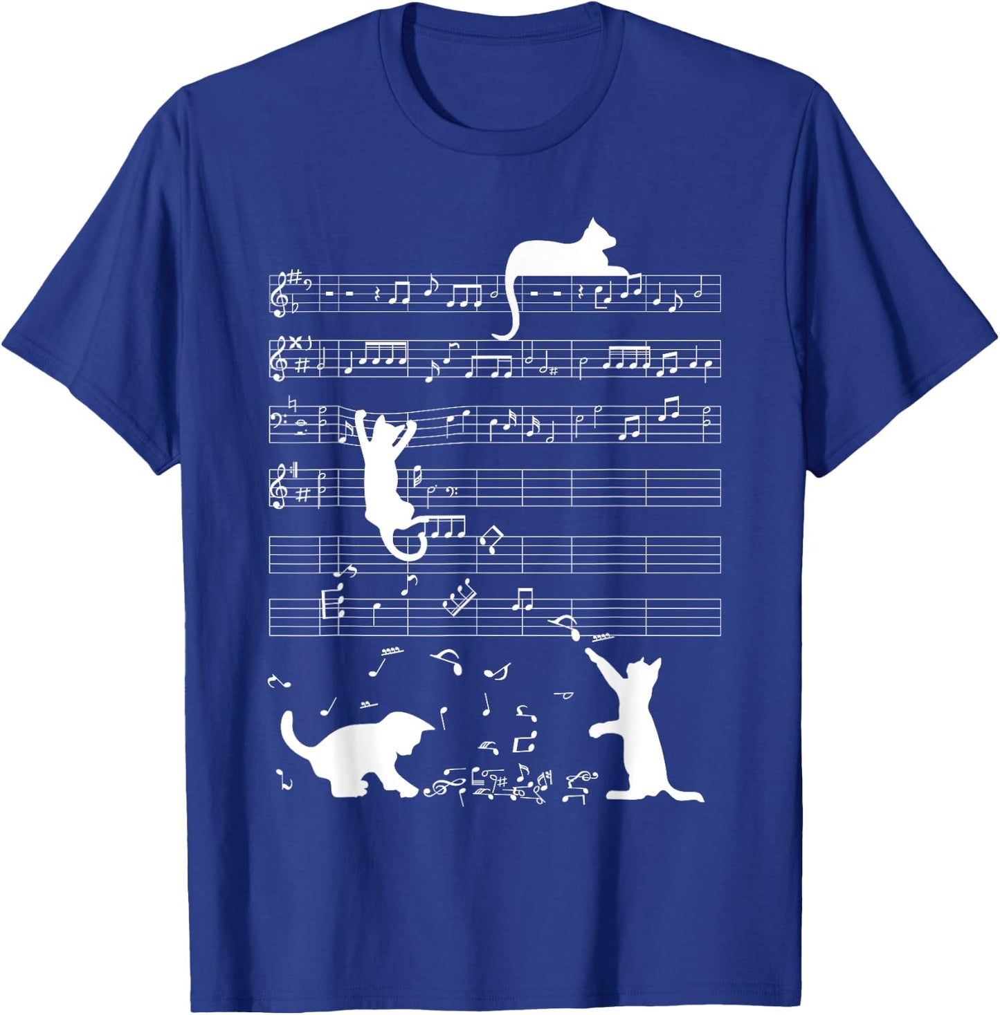 Cute Cat Kitty Playing Music Clef Piano Musician Art T-Shirt - T-Shirt | Royal
