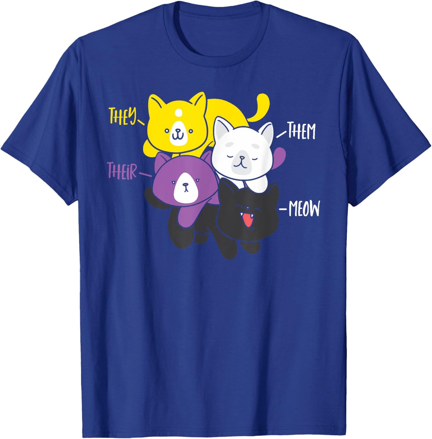 They Their Them Meow Nonbinary Cat Enby Flag Non Binary T-Shirt - T-Shirt | Royal