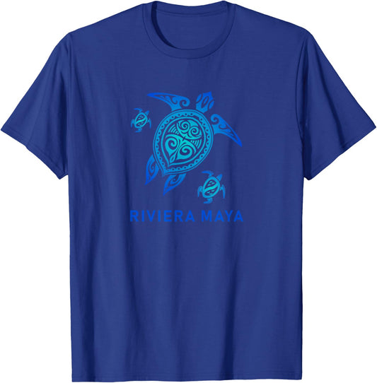 Riviera Maya Mexico Sea Blue Tribal Turtle T-Shirt - T-Shirt | Royal