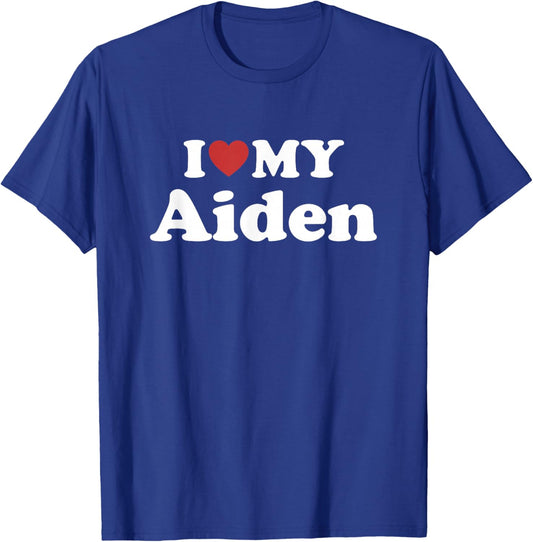 I Love My Aiden First Name Matching Couple Outfit T-Shirt - T-Shirt | Royal